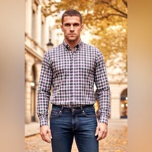 Jos A. Bank Men’s Slim Fit Dress Shirt Gingham Pattern Dress Shirt